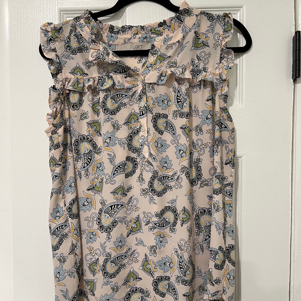 Loft - Floral Paisley Ruffle Henley Shell